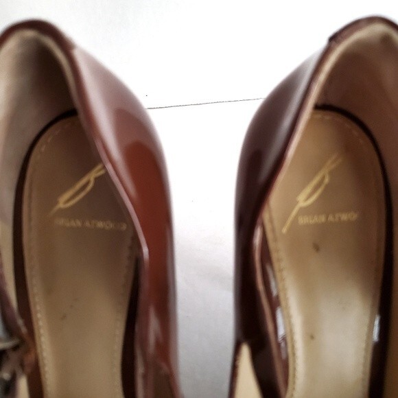 Brian Atwood Bambola Brown Peep Toe Patent Leather Platform Heels size 6.5 - Picture 6 of 13